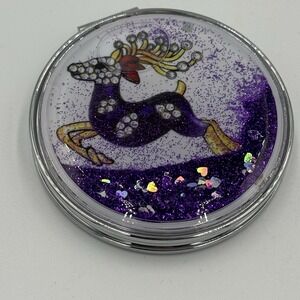 Purple Glittery Compact Mirror Reindeer